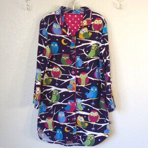 Nick & Nora Size S Sleepshirt Flannel Purple Owls Cotton Pajamas Pockets